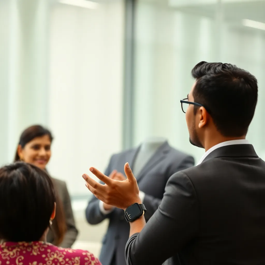 A confident leader addressing their engaged team