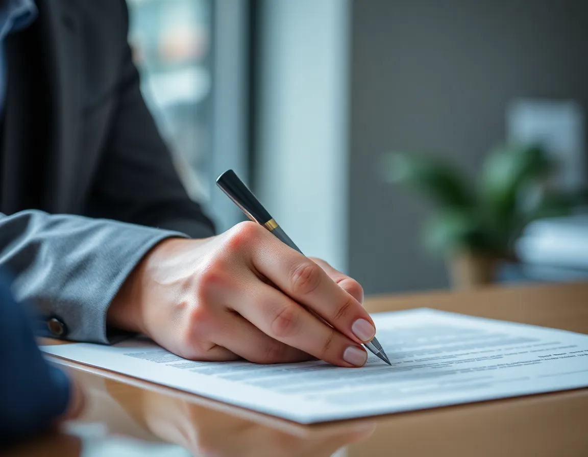 Close-up of a business professional signing a contract
